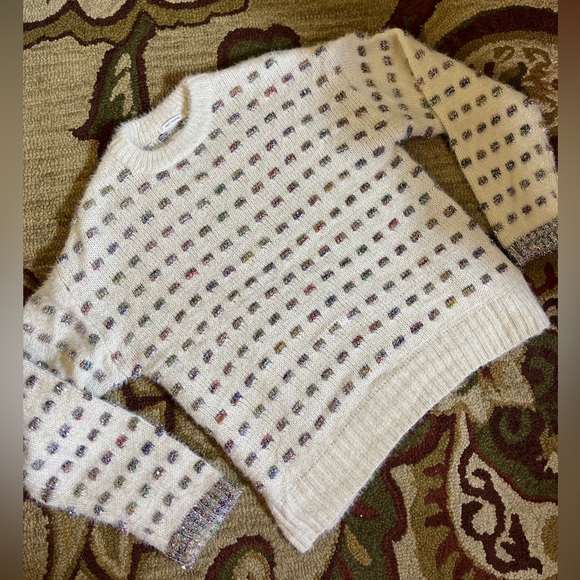 ZARA Size Medium Soft Sweater Ecru Rainbow Glitter Metallic Weave Fancy Knit NEW - Picture 6 of 14